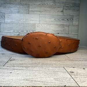 Cinto Vaquero Ostrich Print Sz 42 Leather Rodeo‎ Cowboy Farmer Southwestern Belt